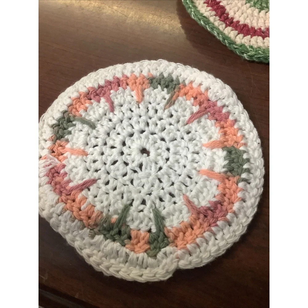 3 Vintage Crocheted Hot Pads/Pot Holders 6.25”